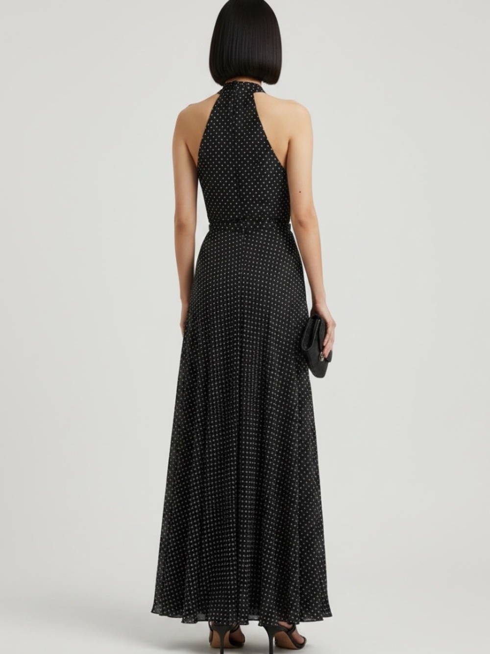 Ralph Lauren Black and White Polka Dot Halter Dress Size 10 - Picture 3 of 16